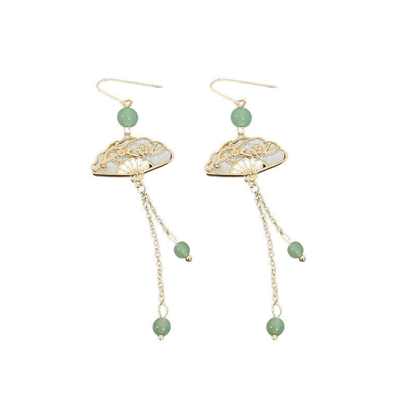 Wholesale New Chinese Style Lotus Fan Butterfly Pearl Tassel Temperament Fashion Niche High-end Earrings